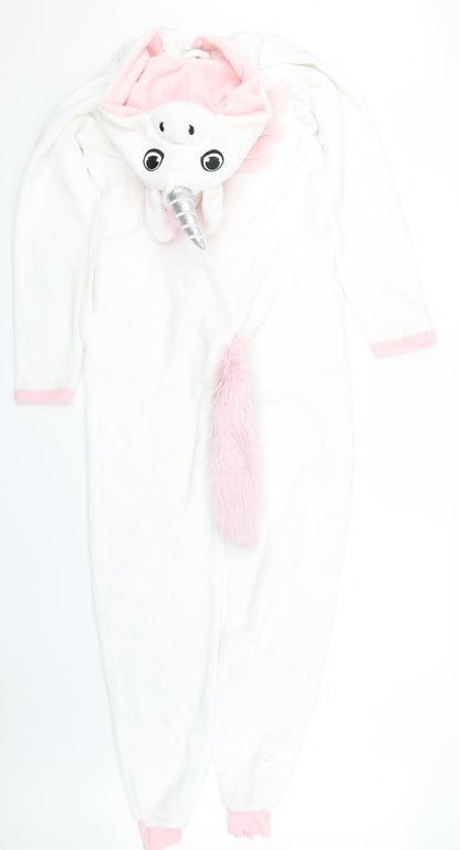 Love to lounge Girls White Animal Print Fleece Capri One Piece Size XS  - Unicorn