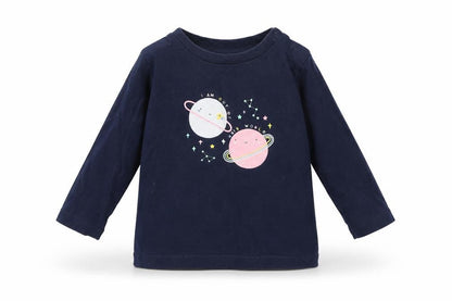 Front view of Very girls’ blue basic t-shirt, size 6-9, months