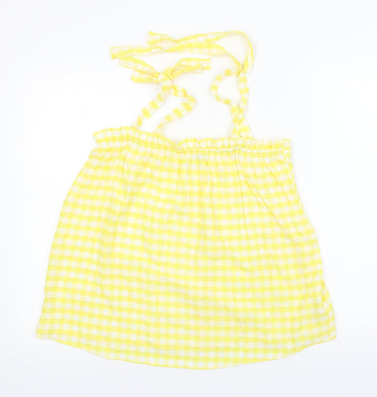 George  Womens Yellow Check  Basic T-Shirt Size 10
