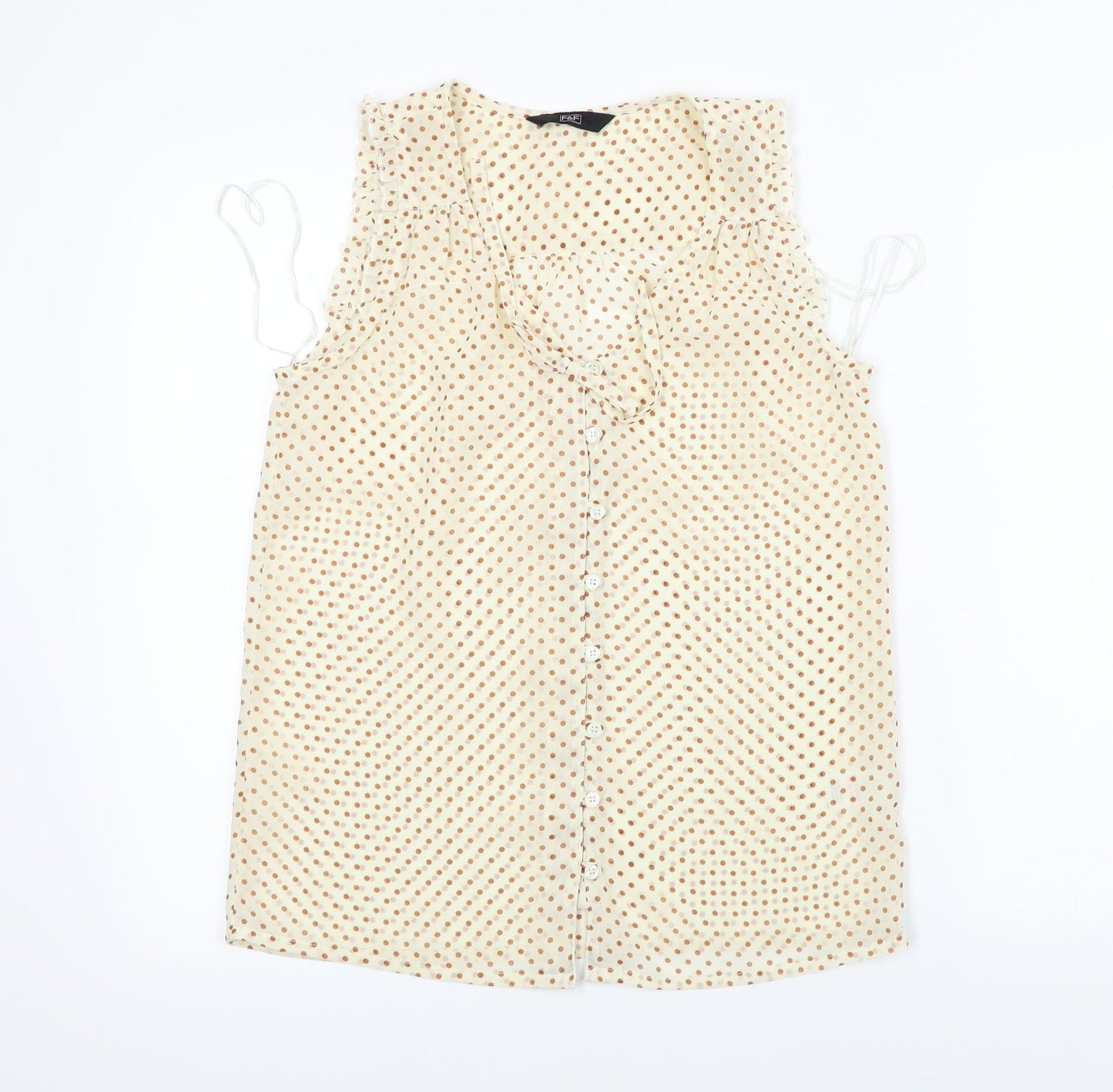 F&F  Womens Beige Polka Dot  Basic Button-Up Size 8