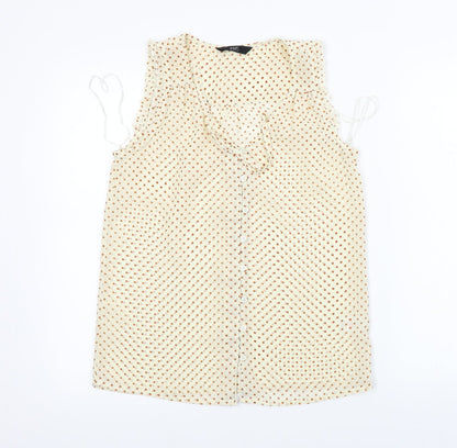 F&F  Womens Beige Polka Dot  Basic Button-Up Size 8