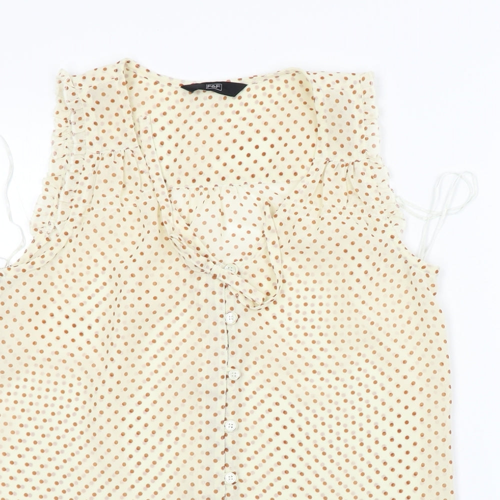F&F  Womens Beige Polka Dot  Basic Button-Up Size 8