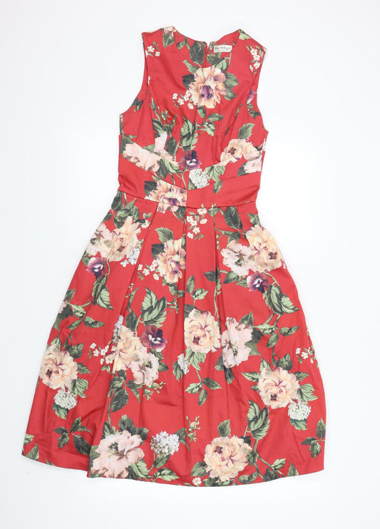Miss Selfridge Womens Red Floral  Fit & Flare  Size 6