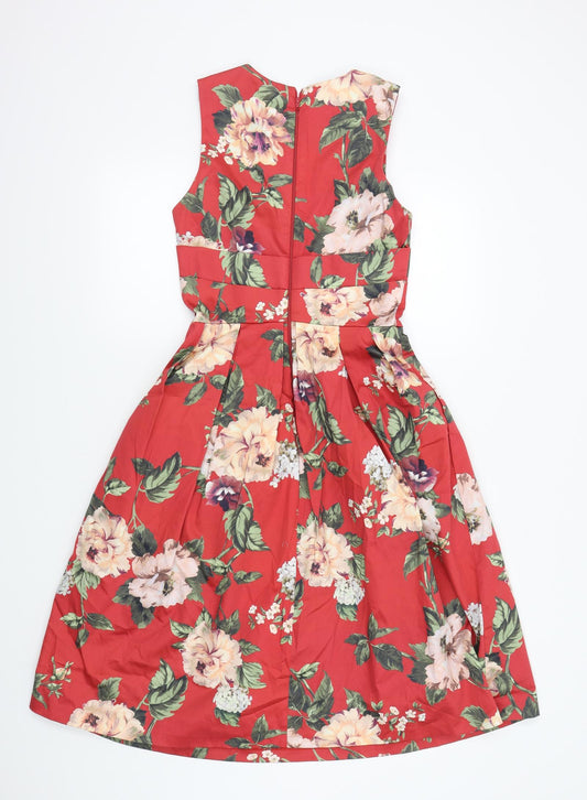 Miss Selfridge Womens Red Floral  Fit & Flare  Size 6