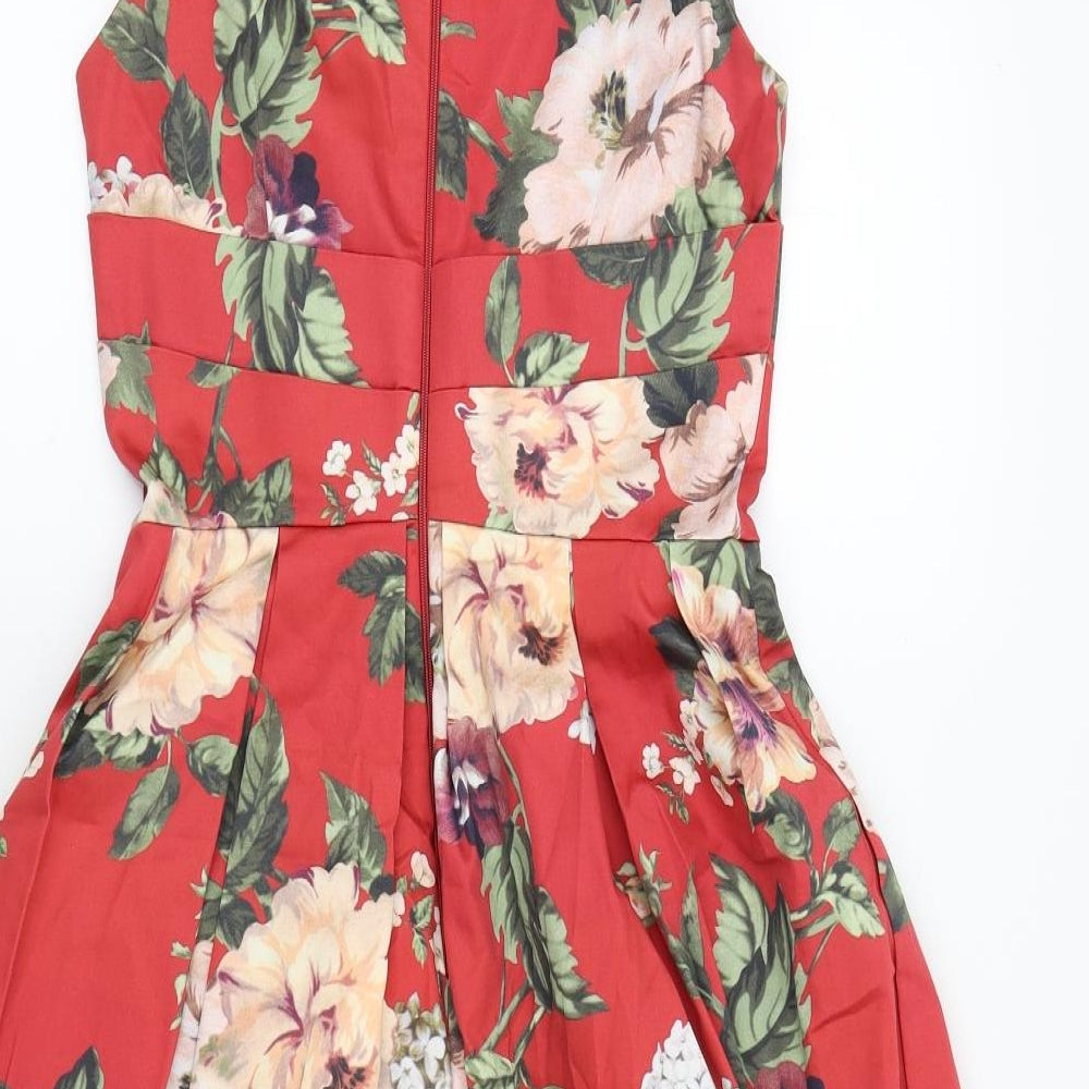 Miss Selfridge Womens Red Floral  Fit & Flare  Size 6