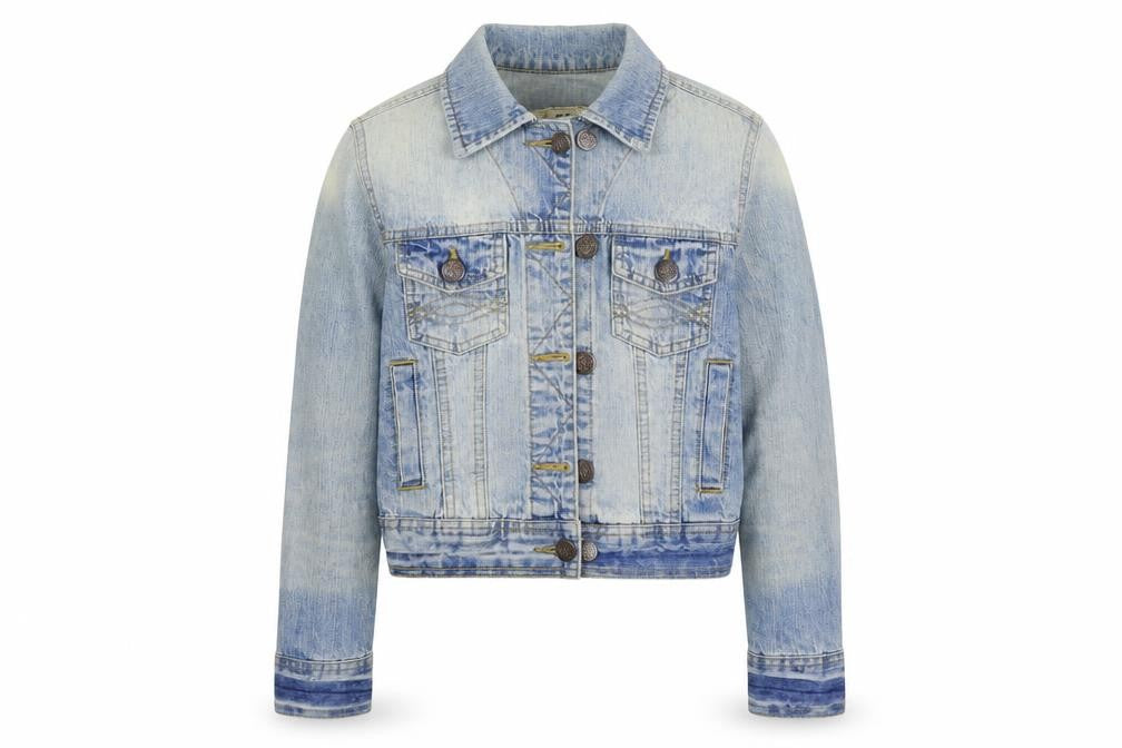 Front view of denim&co women’s blue jacket, size UK 8, - distressed