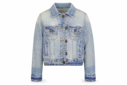 Front view of denim&co women’s blue jacket, size UK 8, - distressed