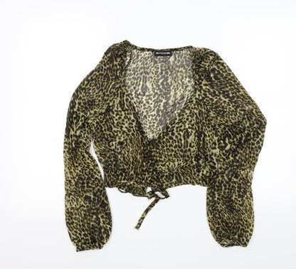 PRETTYLITTLETHING Womens Brown Animal Print  Basic Blouse Size 8