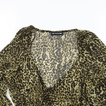 PRETTYLITTLETHING Womens Brown Animal Print  Basic Blouse Size 8