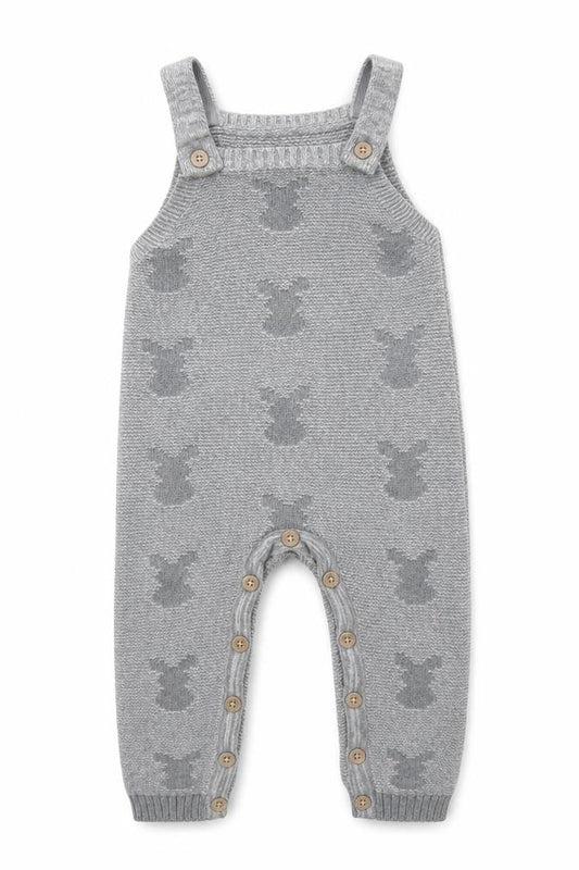 Front view of George boys’ grey dungaree one-piece, size 12, months