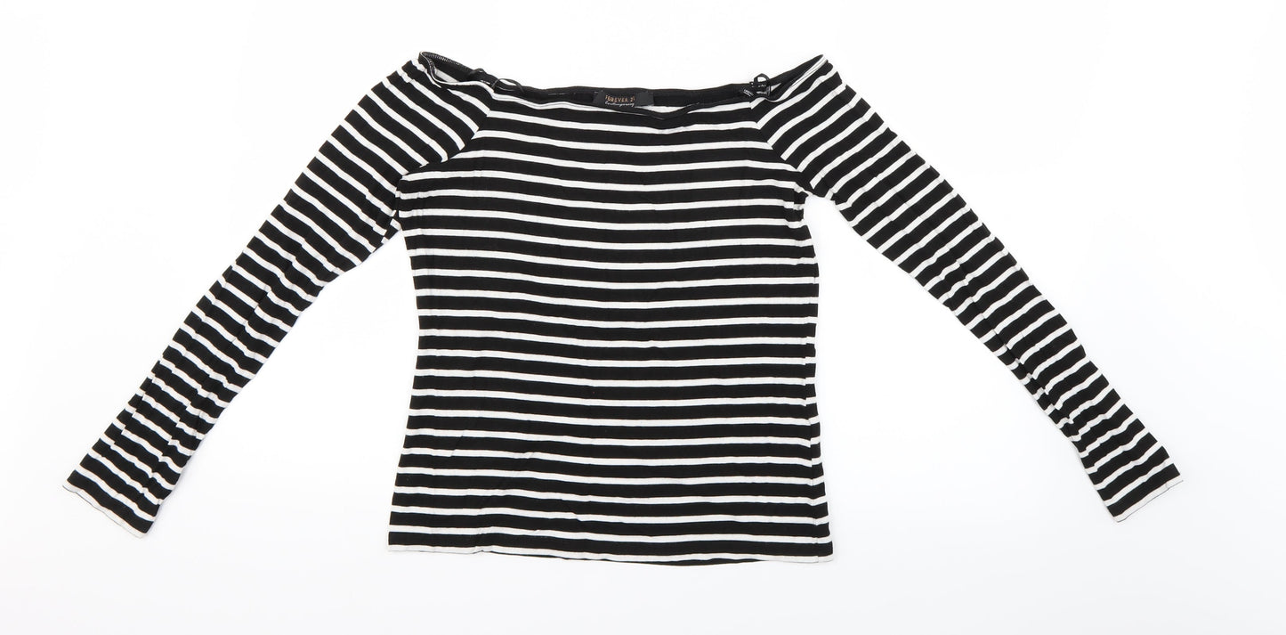FOREVER 21 Womens Black Striped  Basic Blouse Size L