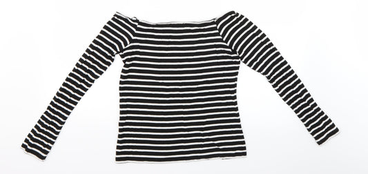 FOREVER 21 Womens Black Striped  Basic Blouse Size L