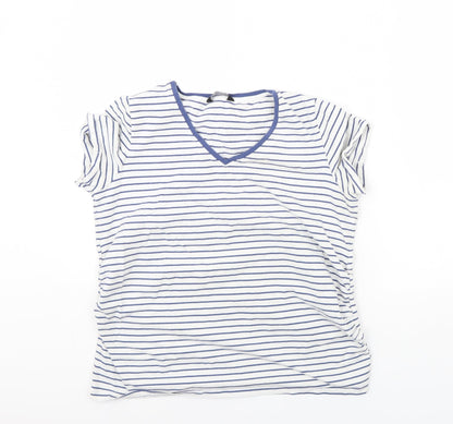 Avenue Womens White Striped  Basic T-Shirt Size 12