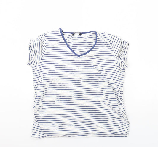 Avenue Womens White Striped  Basic T-Shirt Size 12