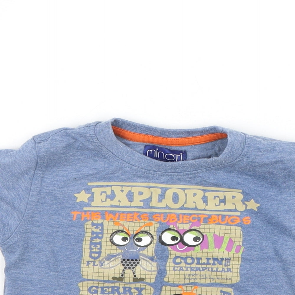 Close-up detail of Minoti Baby Blue Basic T-Shirt, size 6-9, Months