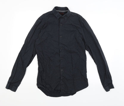 Zara Man Mens Blue Polka Dot   Button-Up Size S
