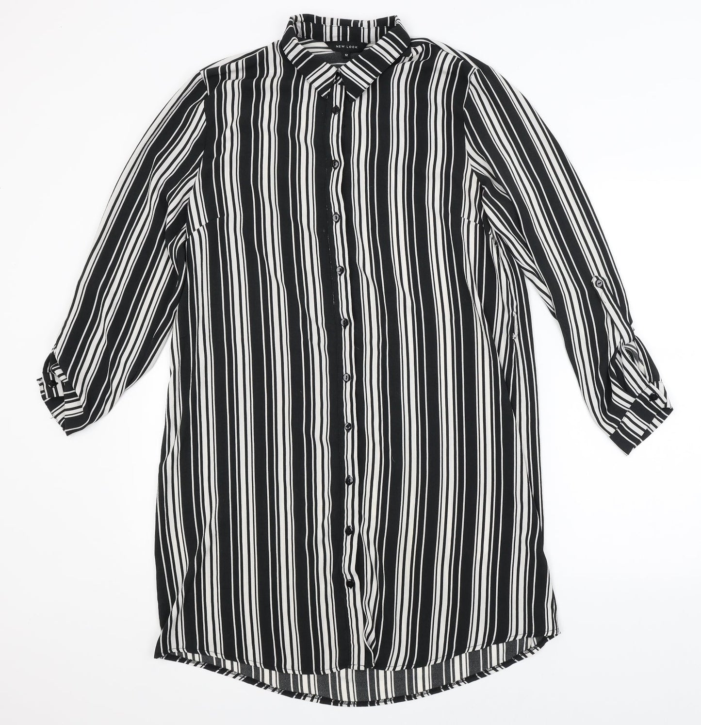 New Look Womens Black Striped  Shirt Dress  Size 10