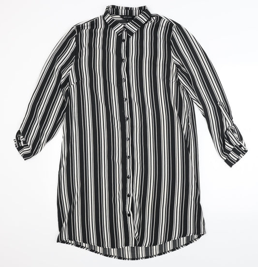 New Look Womens Black Striped  Shirt Dress  Size 10