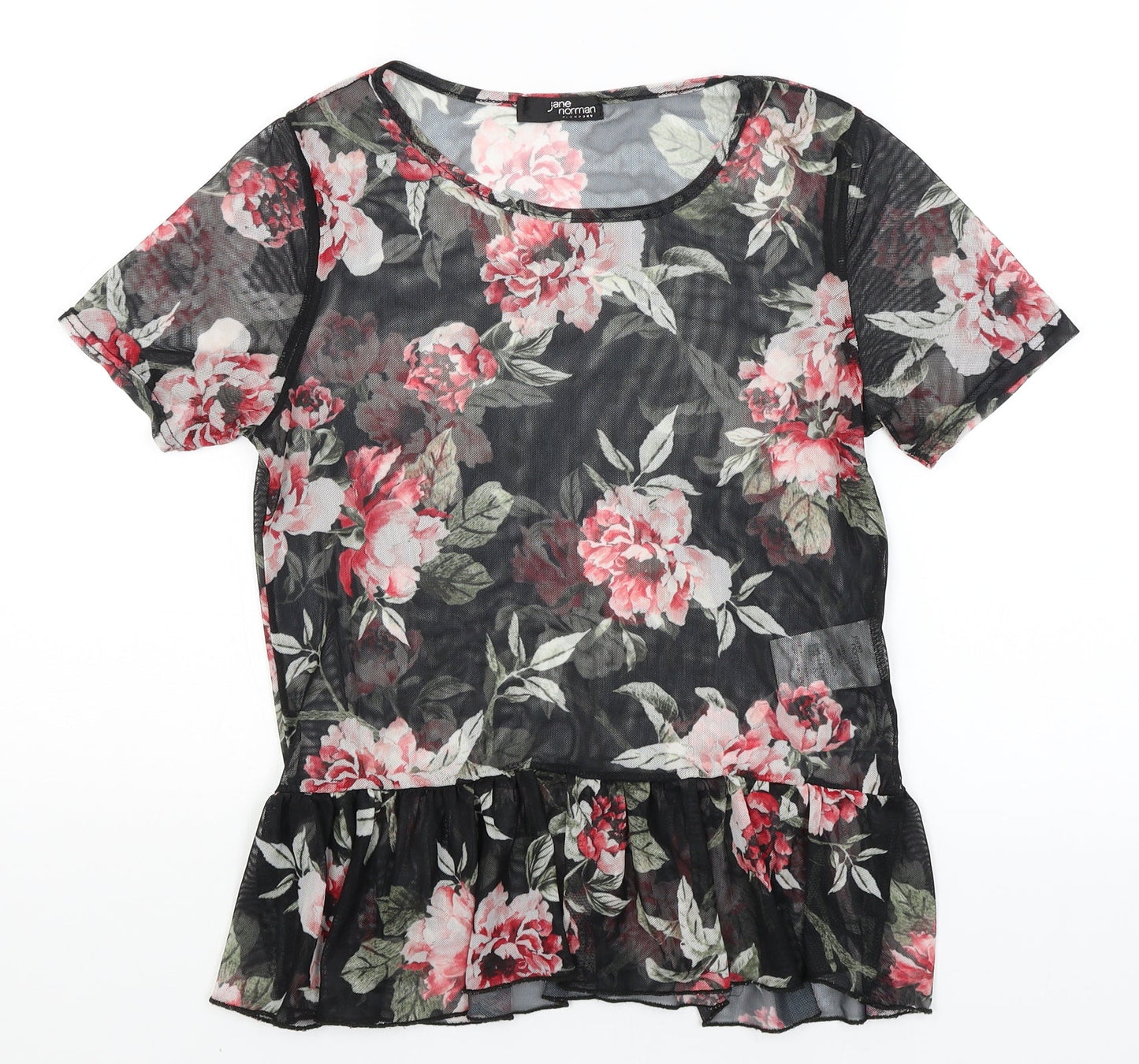 Jane Norman Womens Black Floral  Basic T-Shirt Size 10