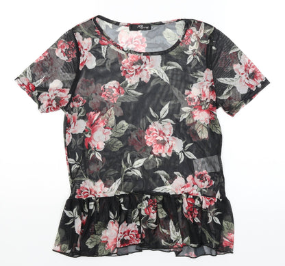 Jane Norman Womens Black Floral  Basic T-Shirt Size 10