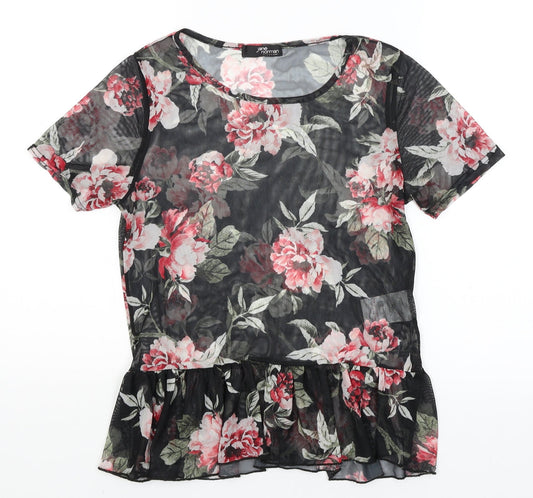 Jane Norman Womens Black Floral  Basic T-Shirt Size 10