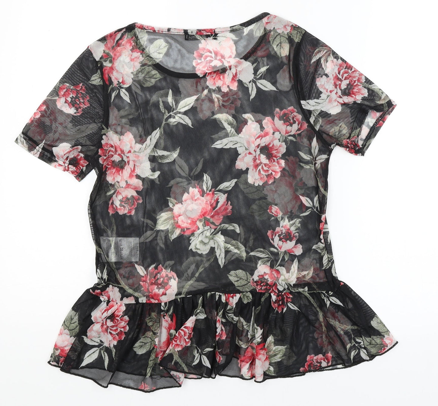 Jane Norman Womens Black Floral  Basic T-Shirt Size 10