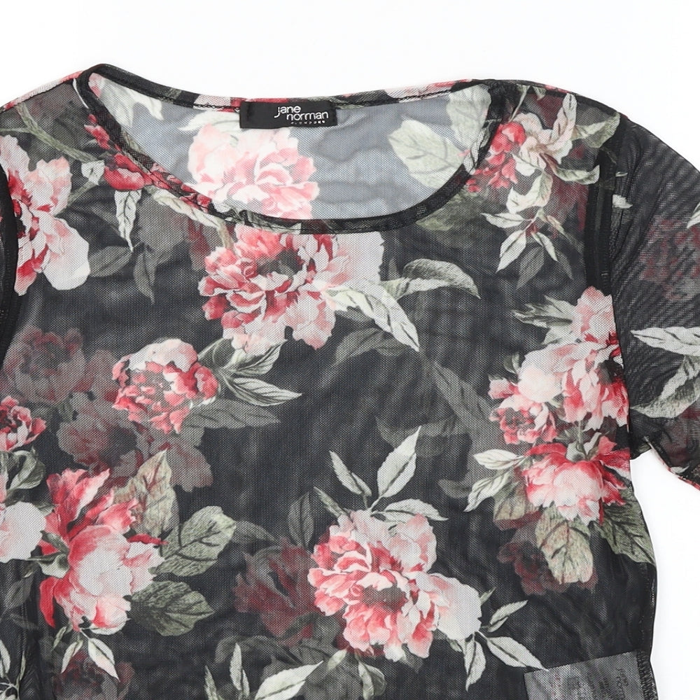 Jane Norman Womens Black Floral  Basic T-Shirt Size 10