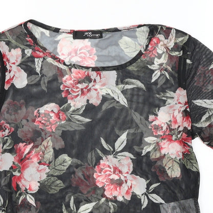 Jane Norman Womens Black Floral  Basic T-Shirt Size 10