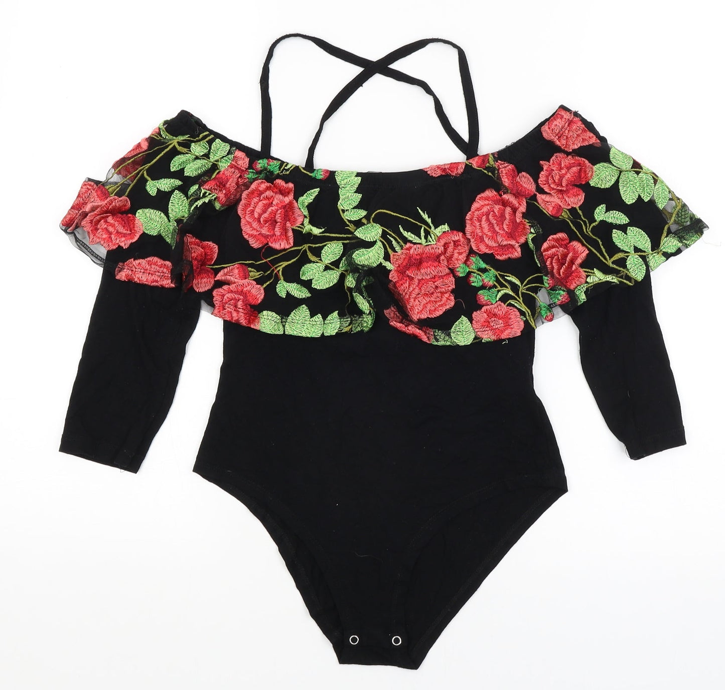 Select Womens Black Floral  Bodysuit One-Piece Size 8