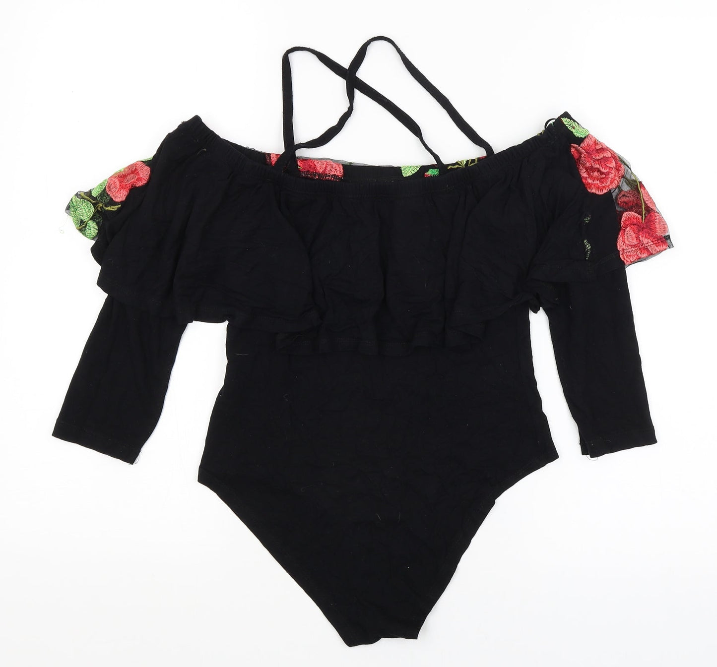 Select Womens Black Floral  Bodysuit One-Piece Size 8