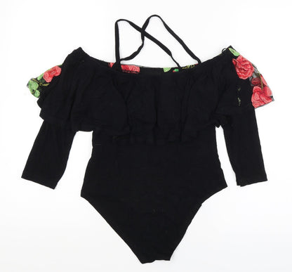 Select Womens Black Floral  Bodysuit One-Piece Size 8