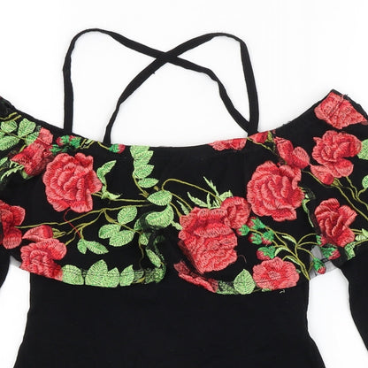 Select Womens Black Floral  Bodysuit One-Piece Size 8