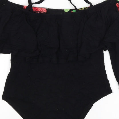 Select Womens Black Floral  Bodysuit One-Piece Size 8