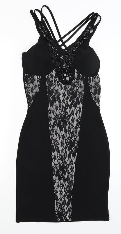 Progress Womens Black Floral  Bodycon  Size 6
