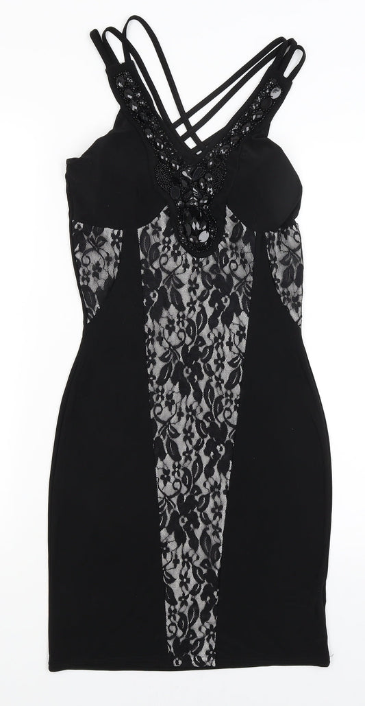 Progress Womens Black Floral  Bodycon  Size 6