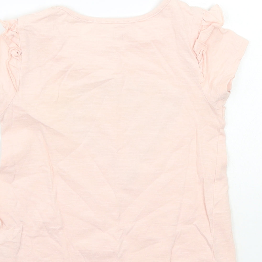 Brand and care label for Tu girls’ pink basic t-shirt, size 5, years