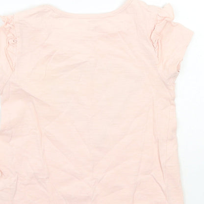 Brand and care label for Tu girls’ pink basic t-shirt, size 5, years