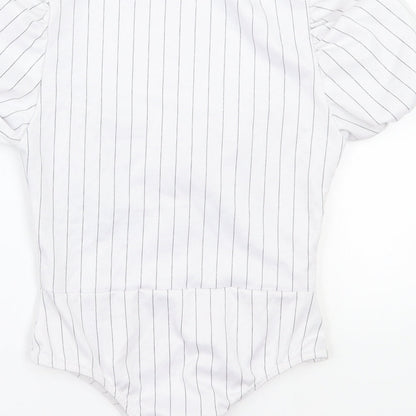 Boohoo Womens White Striped  Bodysuit One-Piece Size 6