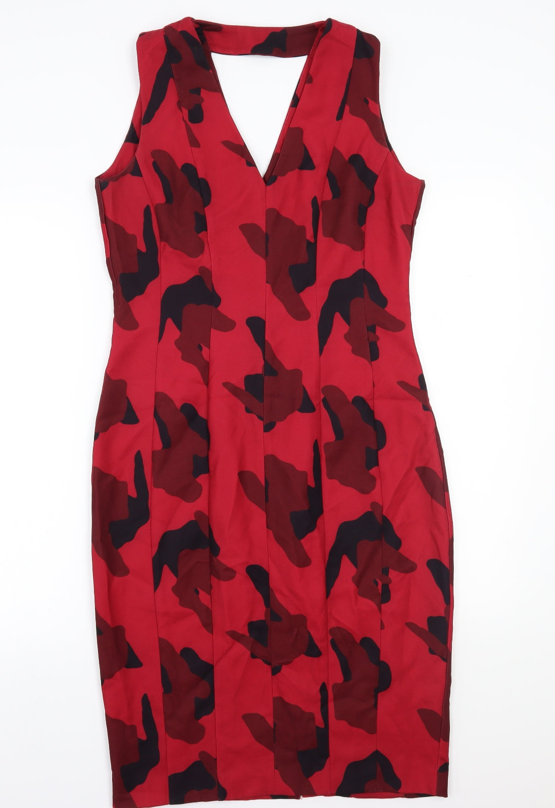 H&M Womens Red Batik Rayon A-Line  Size 10