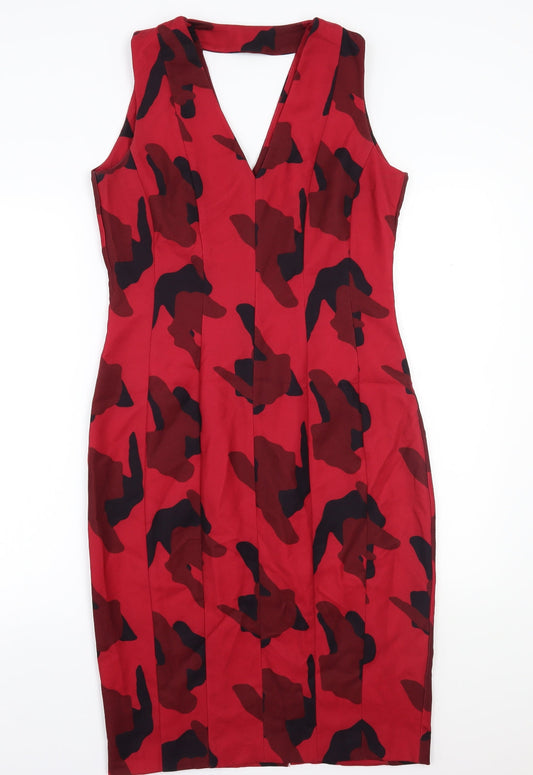 H&M Womens Red Batik Rayon A-Line  Size 10