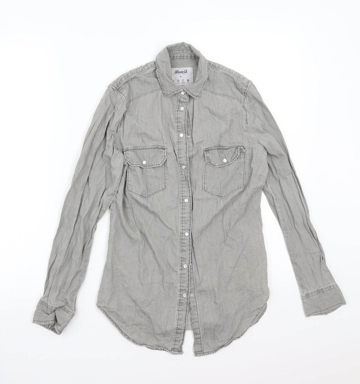 Denim & Co. Womens Grey   Basic Button-Up Size 6