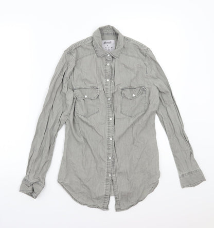 Denim & Co. Womens Grey   Basic Button-Up Size 6