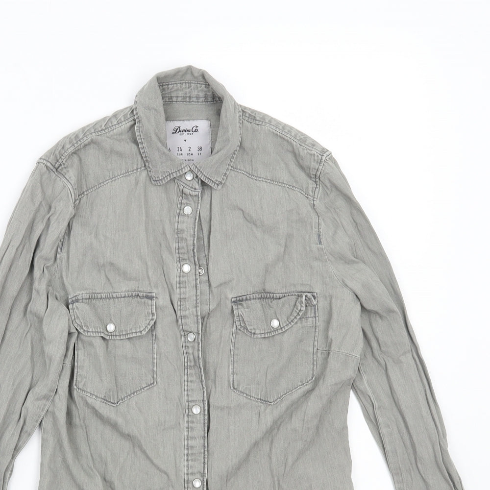 Denim & Co. Womens Grey   Basic Button-Up Size 6