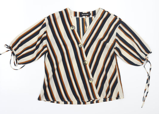 Pretty little thing Womens Beige Striped  Basic Blouse Size 6