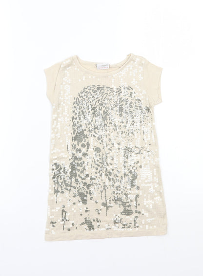 Additional front view of Next girls’ beige rayon basic t-shirt, size 4, years