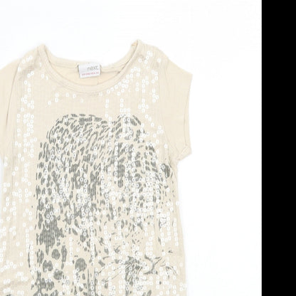 Close-up detail of Next girls’ beige rayon basic t-shirt, size 4, years