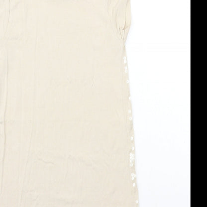 Brand and care label for Next girls’ beige rayon basic t-shirt, size 4, years