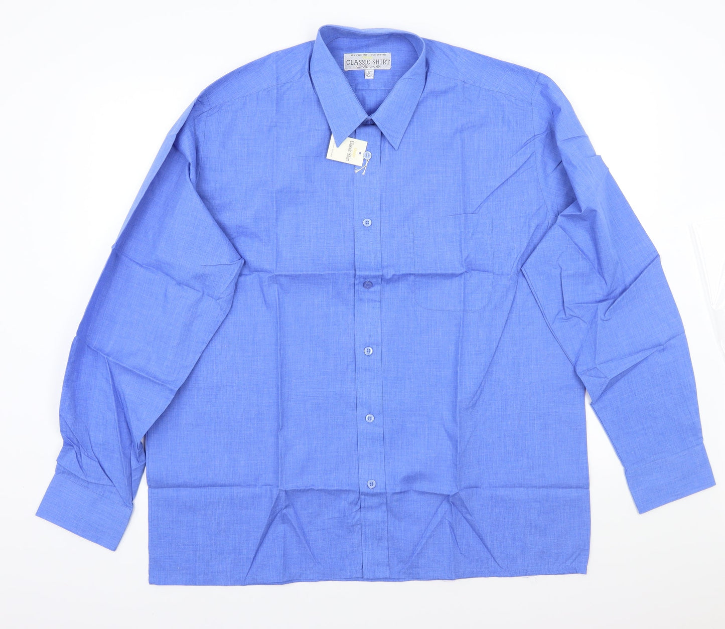 Mens UK Size 17 Classics Blue  Button-Up Long Sleeve Casual Shirt