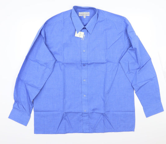Mens UK Size 17 Classics Blue  Button-Up Long Sleeve Casual Shirt