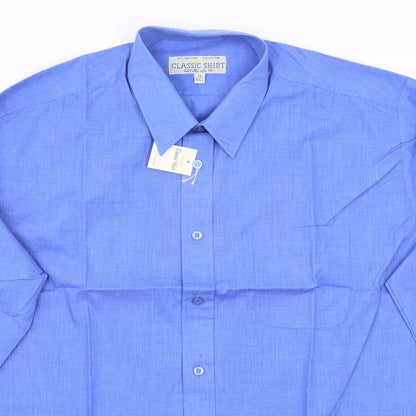 Mens UK Size 17 Classics Blue  Button-Up Long Sleeve Casual Shirt